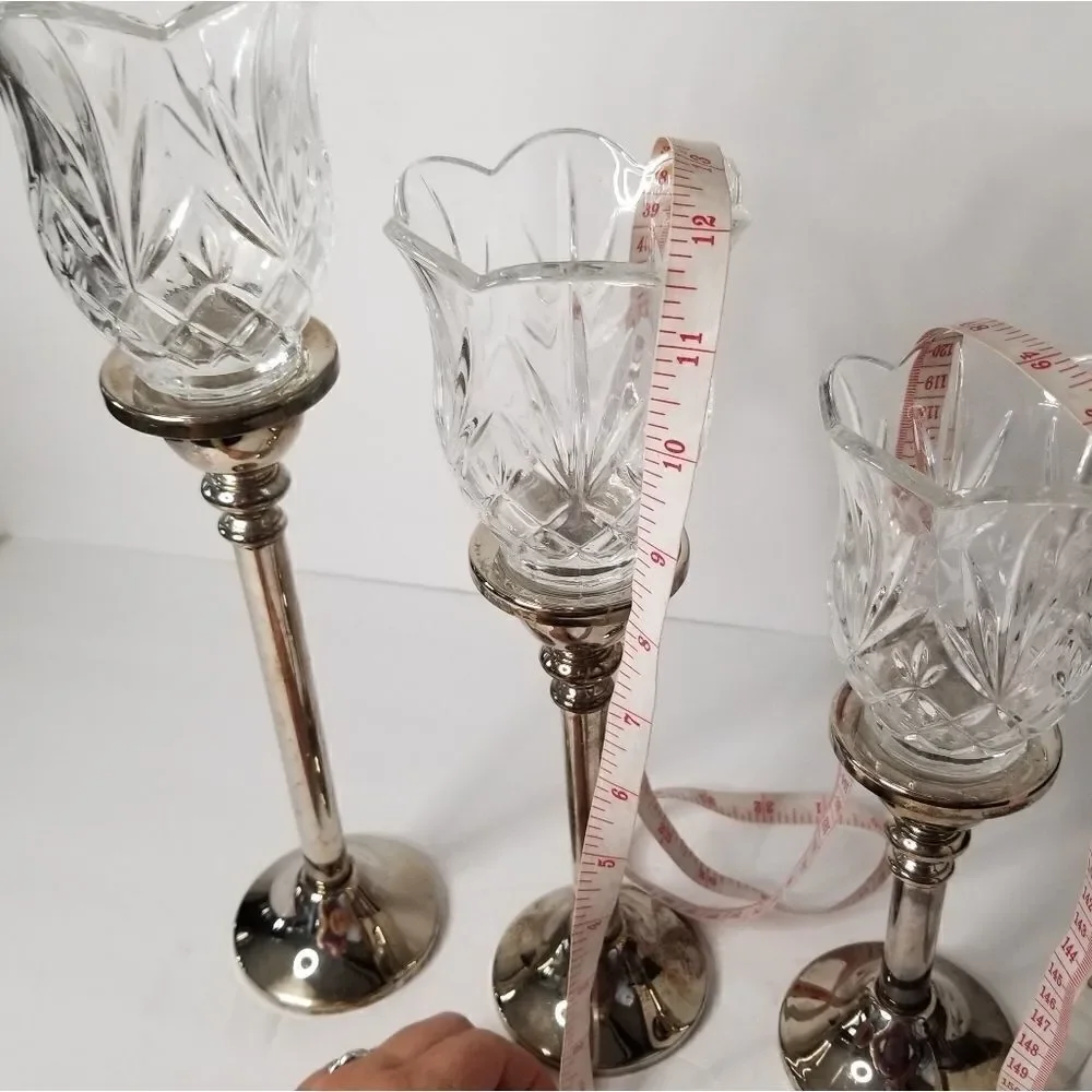 Vintage silver plated set of 3 hurricane candle